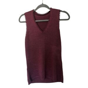 Vintage Plum Purple Rami Cotton Sleeveless V-Neck Blouse Size S